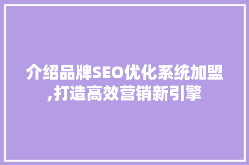 介绍品牌SEO优化系统加盟,打造高效营销新引擎