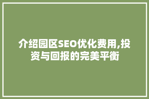 介绍园区SEO优化费用,投资与回报的完美平衡