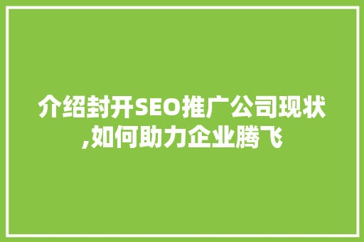 介绍封开SEO推广公司现状,如何助力企业腾飞