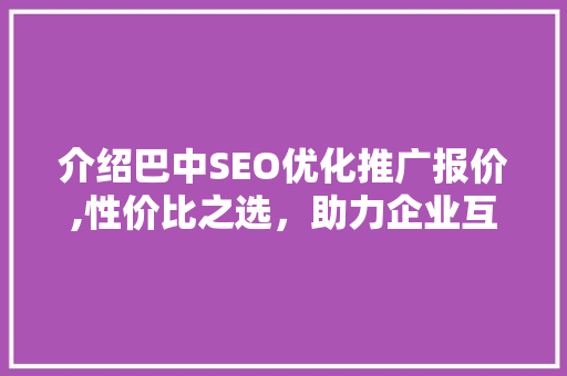 介绍巴中SEO优化推广报价,性价比之选，助力企业互联网营销