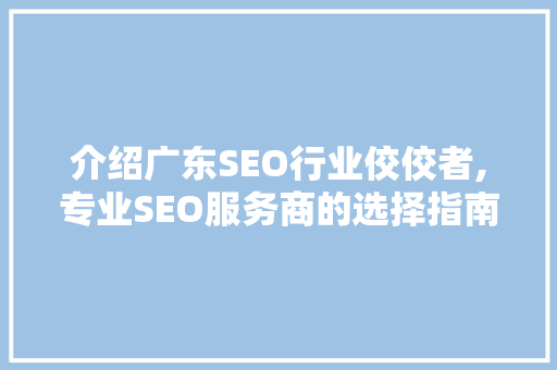 介绍广东SEO行业佼佼者,专业SEO服务商的选择指南