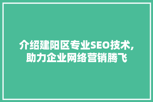 介绍建阳区专业SEO技术,助力企业网络营销腾飞