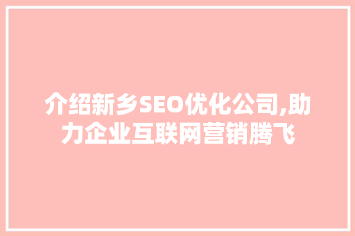 介绍新乡SEO优化公司,助力企业互联网营销腾飞