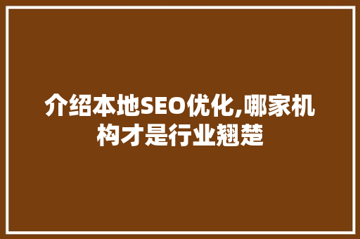 介绍本地SEO优化,哪家机构才是行业翘楚