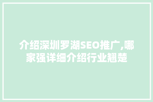 介绍深圳罗湖SEO推广,哪家强详细介绍行业翘楚