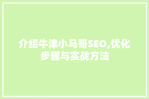 介绍牛津小马哥SEO,优化步骤与实战方法