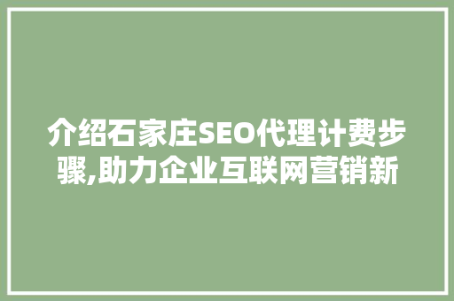 介绍石家庄SEO代理计费步骤,助力企业互联网营销新突破