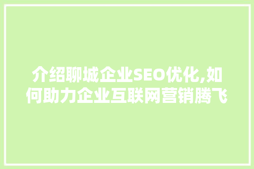 介绍聊城企业SEO优化,如何助力企业互联网营销腾飞