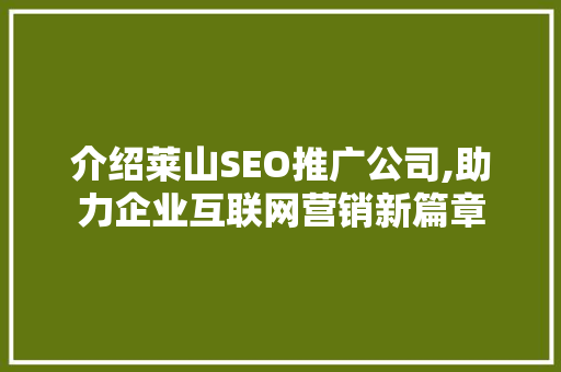 介绍莱山SEO推广公司,助力企业互联网营销新篇章