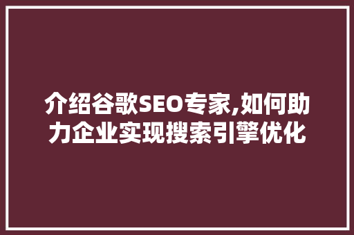 介绍谷歌SEO专家,如何助力企业实现搜索引擎优化