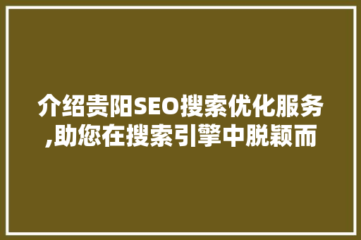 介绍贵阳SEO搜索优化服务,助您在搜索引擎中脱颖而出