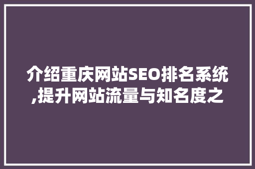介绍重庆网站SEO排名系统,提升网站流量与知名度之路