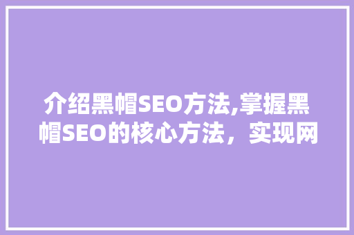 介绍黑帽SEO方法,掌握黑帽SEO的核心方法，实现网站快速排名