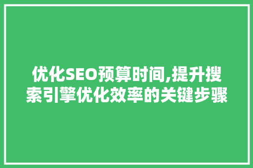 优化SEO预算时间,提升搜索引擎优化效率的关键步骤