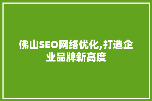 佛山SEO网络优化,打造企业品牌新高度