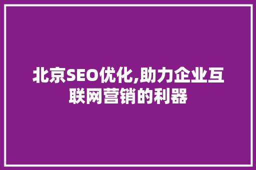 北京SEO优化,助力企业互联网营销的利器