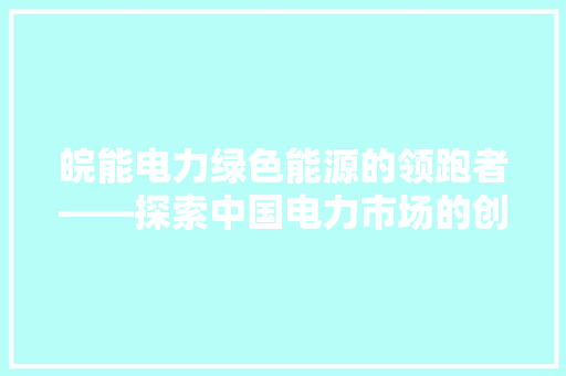 皖能电力绿色能源的领跑者——探索中国电力市场的创新与发展