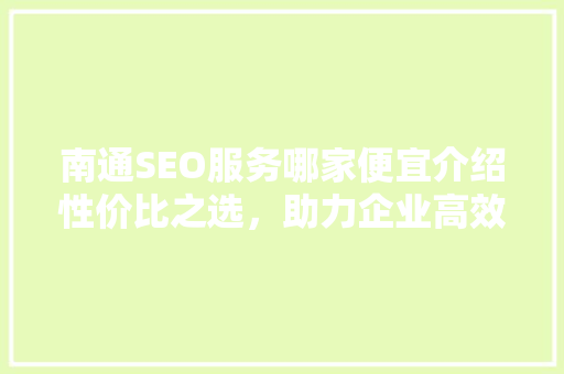 南通SEO服务哪家便宜介绍性价比之选，助力企业高效提升排名
