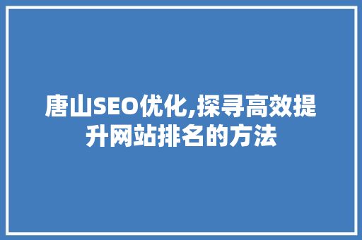 唐山SEO优化,探寻高效提升网站排名的方法