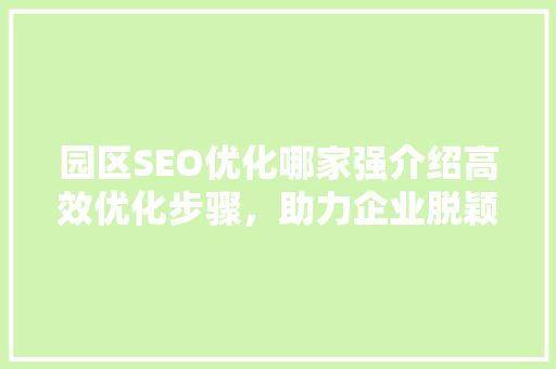 园区SEO优化哪家强介绍高效优化步骤，助力企业脱颖而出