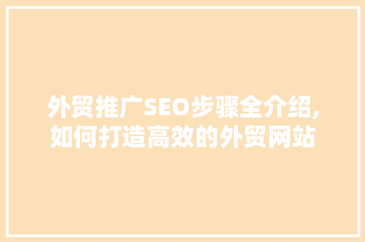 外贸推广SEO步骤全介绍,如何打造高效的外贸网站