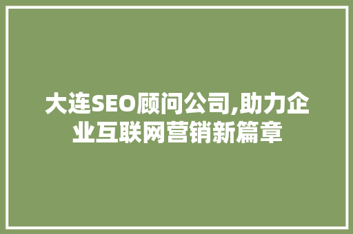 大连SEO顾问公司,助力企业互联网营销新篇章