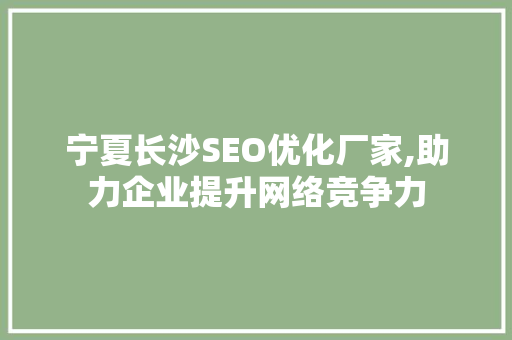 宁夏长沙SEO优化厂家,助力企业提升网络竞争力