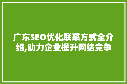 广东SEO优化联系方式全介绍,助力企业提升网络竞争力
