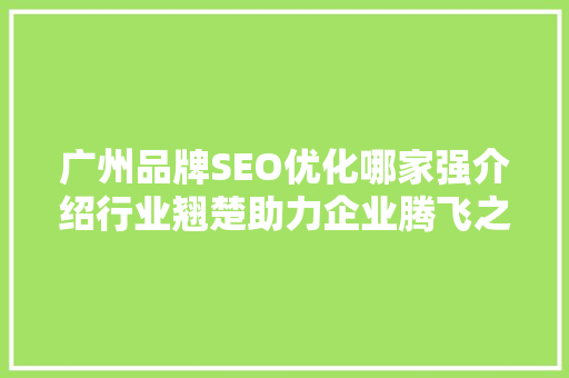 广州品牌SEO优化哪家强介绍行业翘楚助力企业腾飞之路