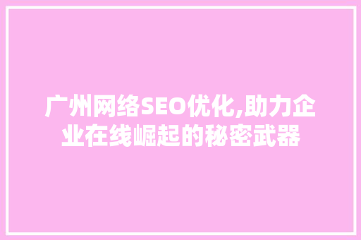 广州网络SEO优化,助力企业在线崛起的秘密武器
