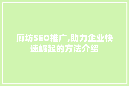 廊坊SEO推广,助力企业快速崛起的方法介绍