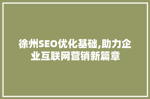 徐州SEO优化基础,助力企业互联网营销新篇章