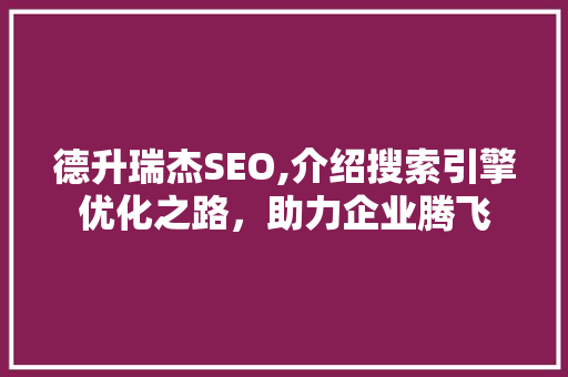 德升瑞杰SEO,介绍搜索引擎优化之路，助力企业腾飞