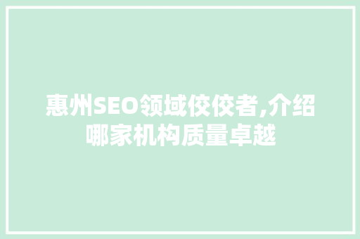 惠州SEO领域佼佼者,介绍哪家机构质量卓越