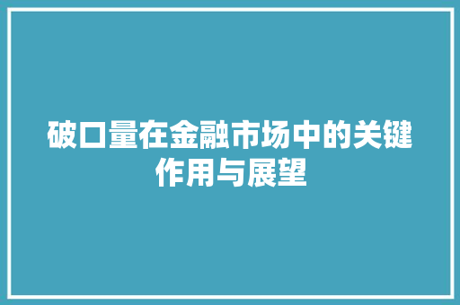 破口量在金融市场中的关键作用与展望