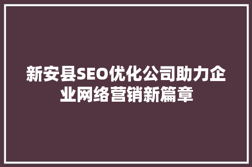 新安县SEO优化公司助力企业网络营销新篇章