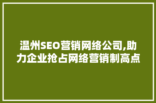温州SEO营销网络公司,助力企业抢占网络营销制高点