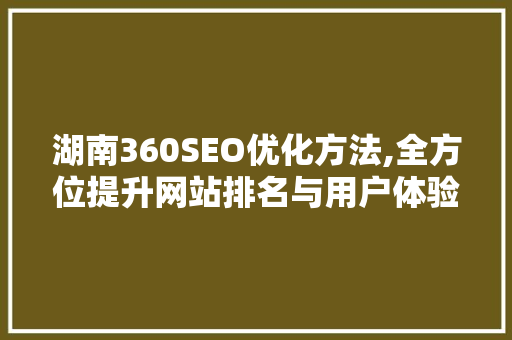 湖南360SEO优化方法,全方位提升网站排名与用户体验
