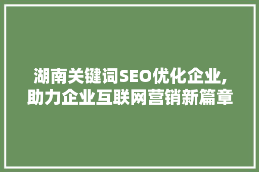 湖南关键词SEO优化企业,助力企业互联网营销新篇章
