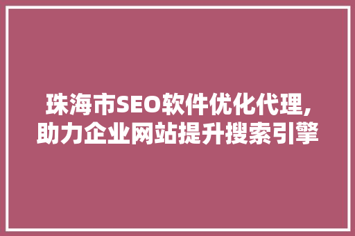 珠海市SEO软件优化代理,助力企业网站提升搜索引擎排名，抢占市场先机