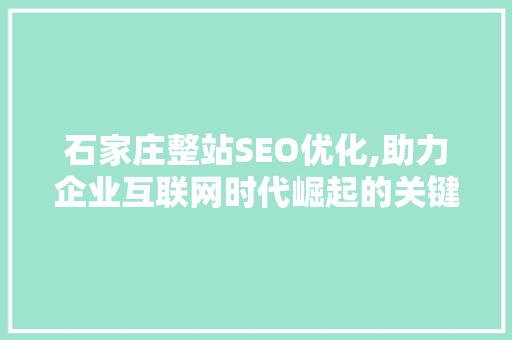 石家庄整站SEO优化,助力企业互联网时代崛起的关键步骤