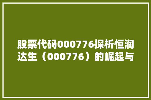 股票代码000776探析恒润达生（000776）的崛起与未来
