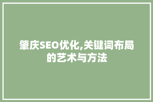 肇庆SEO优化,关键词布局的艺术与方法