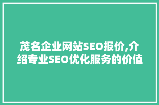茂名企业网站SEO报价,介绍专业SEO优化服务的价值与成本