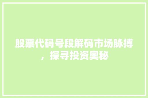 股票代码号段解码市场脉搏，探寻投资奥秘
