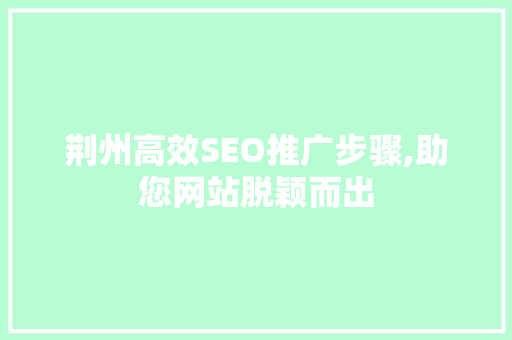 荆州高效SEO推广步骤,助您网站脱颖而出