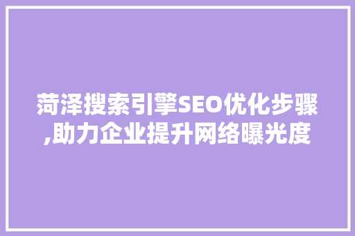 菏泽搜索引擎SEO优化步骤,助力企业提升网络曝光度