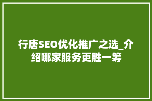 行唐SEO优化推广之选_介绍哪家服务更胜一筹