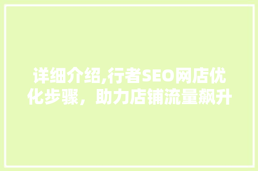 详细介绍,行者SEO网店优化步骤，助力店铺流量飙升