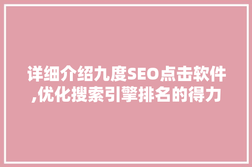 详细介绍九度SEO点击软件,优化搜索引擎排名的得力助手